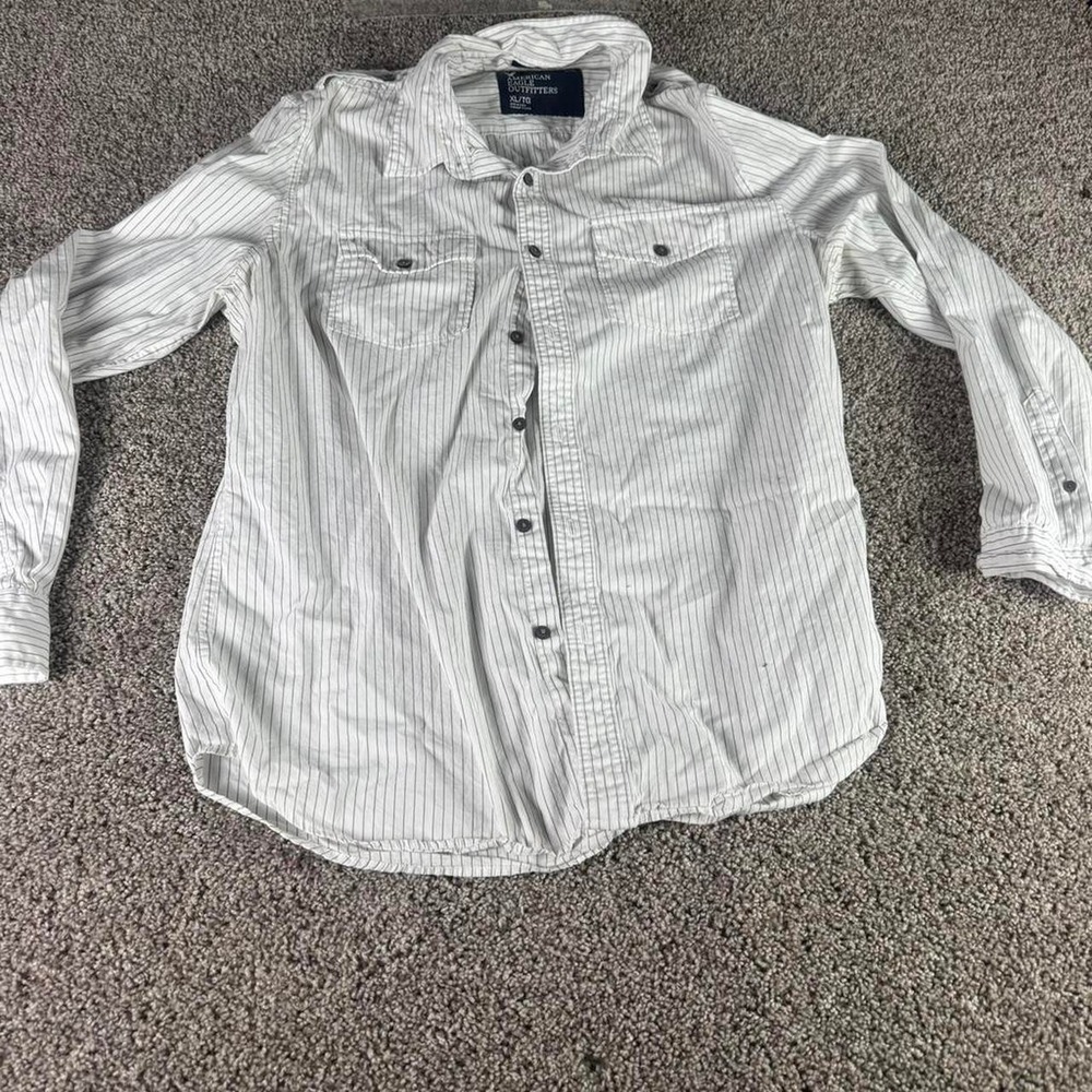 American Eagle Outfitters Mens XL Pinstripe Button Down Shirt White Vintage Fit